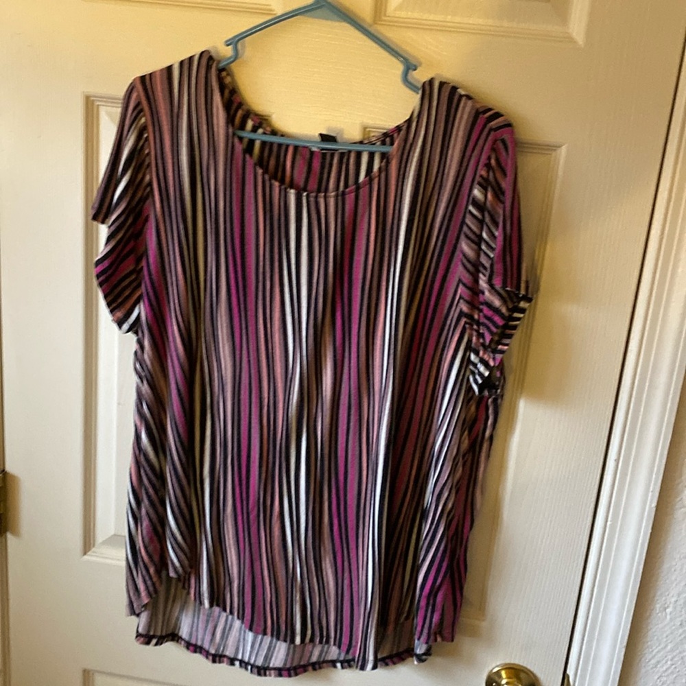 Simply Emma size2X multi color striped short sleeve shirt
